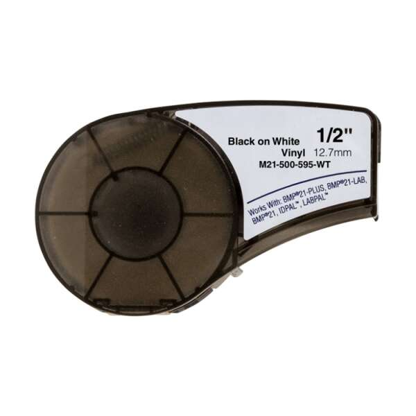 Fita de Etiquetas Compatível Brady M21-500-595-WT Vinil 12,7mm x 6,4m – Preto sobre Branco