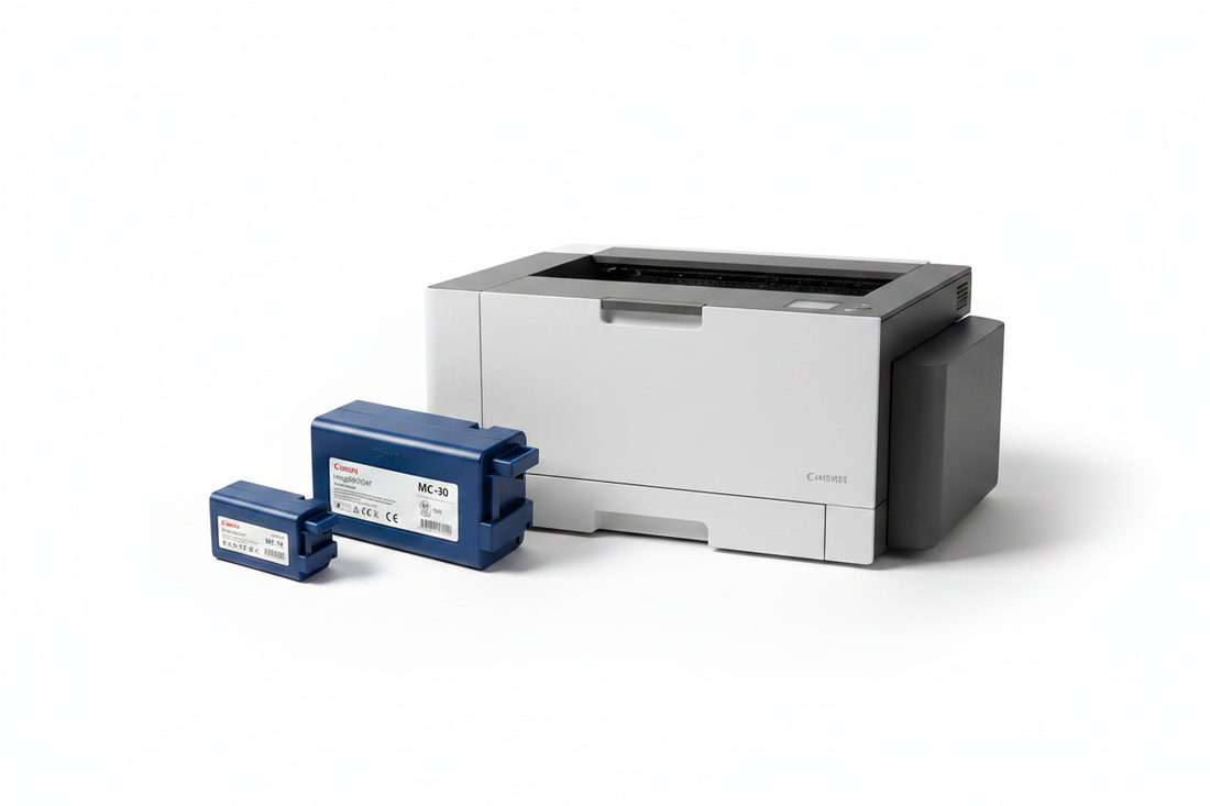 Kit de manutenção compatível Canon imagePROGRAF ao lado de uma impressora de grande formato