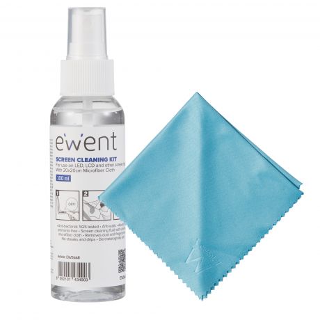 Kit Limpeza Ecrã 100ml + Pano Microfibra Antiestático Ewent EW5668