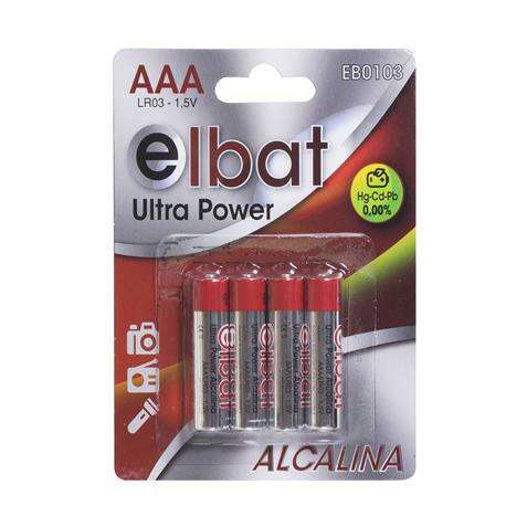 Pack 4 Pilhas Alcalinas LR03/AAA 1.5V Elbat – Sem Mercúrio, Cádmio ou Chumbo