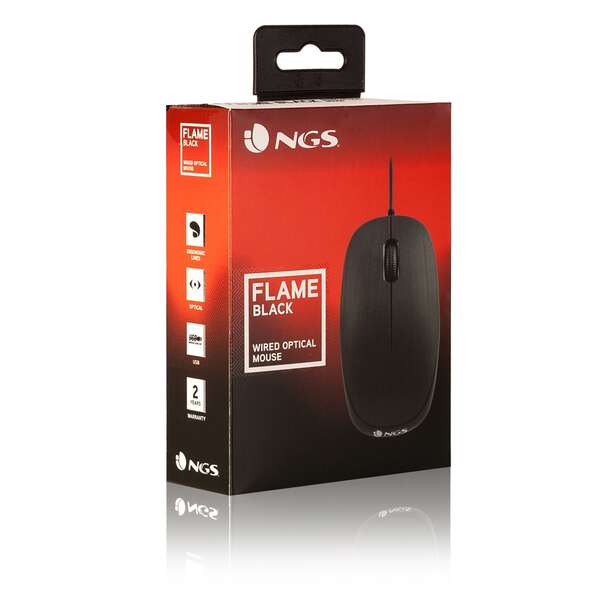 Rato Óptico USB 1000dpi Ambidestro Preto NGS Flame