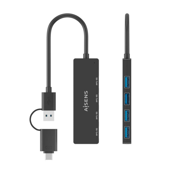 Aisens Hub USB 3.1 Gen1 4 Portas USB-A | USB-C + USB-A | 15cm | Preto