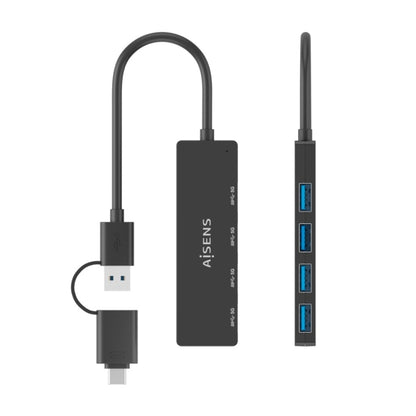 Aisens Hub USB 3.1 Gen1 4 Portas USB-A | USB-C + USB-A | 15cm | Preto