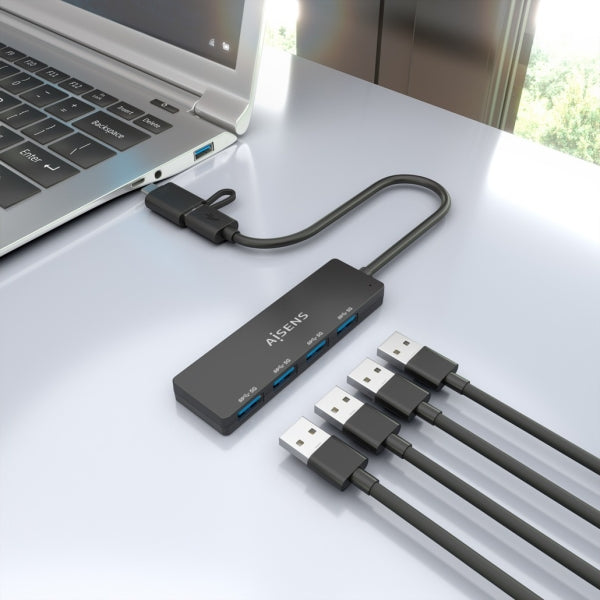 Aisens Hub USB 3.1 Gen1 4 Portas USB-A | USB-C + USB-A | 15cm | Preto