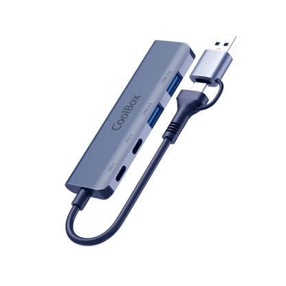 CoolBox HUB4 Lite – Hub USB-C/A 4 Portas 5Gbps | 2x USB-C + 2x USB-A 3.2 | Alumínio Cinzento