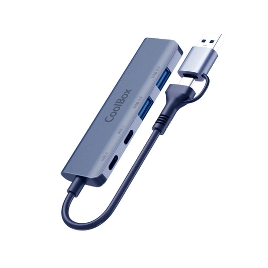 CoolBox HUB4 Lite – Hub USB-C/A 4 Portas 5Gbps | 2x USB-C + 2x USB-A 3.2 | Alumínio Cinzento