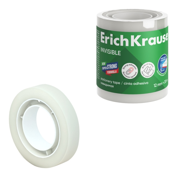 Pack 4 Fita Adesiva Invisível 12mm x 20m ErichKrause | Superfície Mate para Escrever