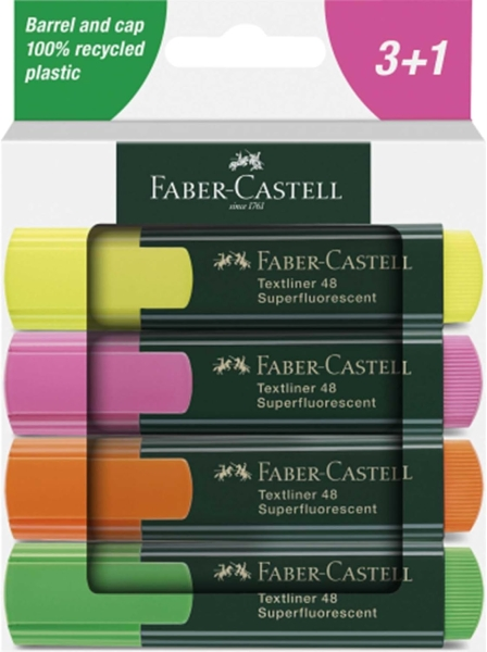 Marcadores Fluorescentes Faber-Castell Textliner 48 Pack 3+1 – Ponta Biselada | Cores Sortidas