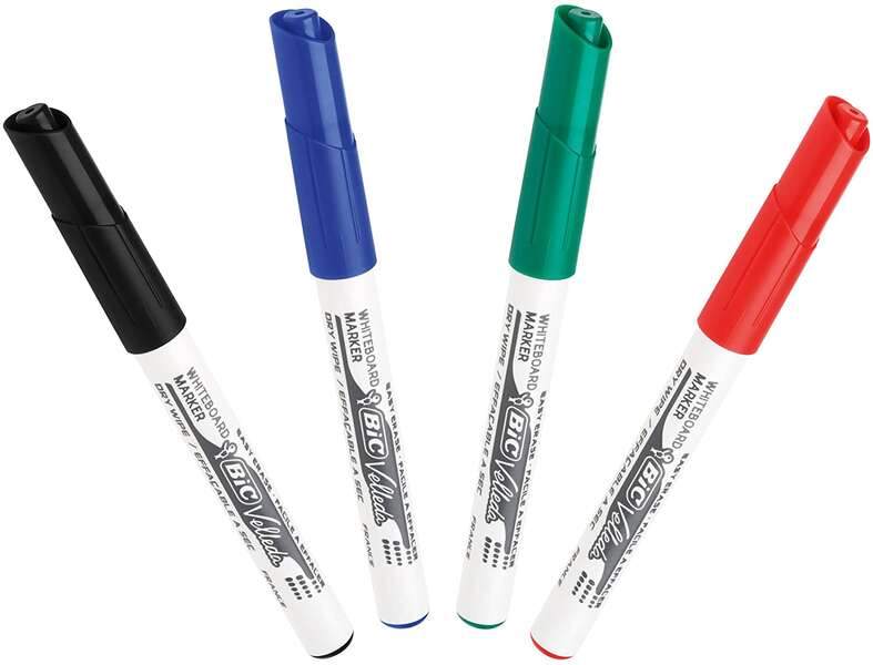 BIC Velleda 1741 Pack 4 Marcadores para Quadro Branco – Ponta Média 1,4mm | Cores Sortidas - sem embalagem