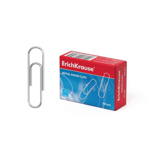 ErichKrause Clips Metálicos 33mm – Caixa 100 Unidades | Aço Revestido a Zinco